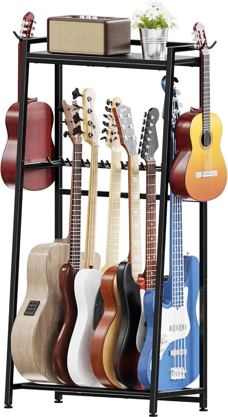 Vantimo Guitar Stand, Guitar Rack Holder for Acoustic Guitar, Electric Guitar, Bass Display Stand, Multiple Guitar Rack Holder for 7-9 Guitars, Guitar Amp Accessories, for Home Music Studio, Black - Image 1